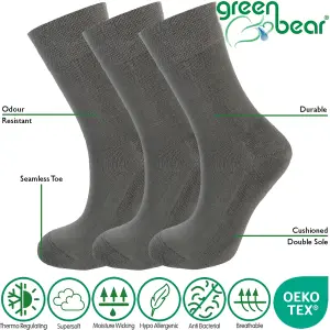 Green Bear Unisex Bamboo GREY Colour Socks-size 12-14 Cushioned Sole - Soft & Antibacterial - 3 Pack