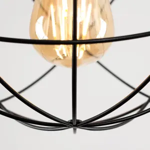 ValueLights Rutherford Retro Style Matt Black Metal Basket Cage Ceiling Pendant Light Shade