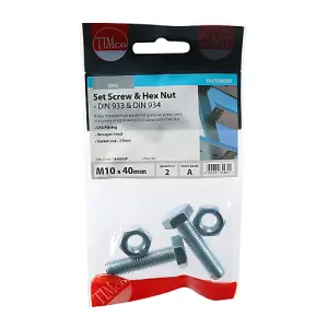 Timco - Set Screws & Hex Nuts - Grade 8.8 - Zinc (Size M10 x 40 - 2 Pieces)