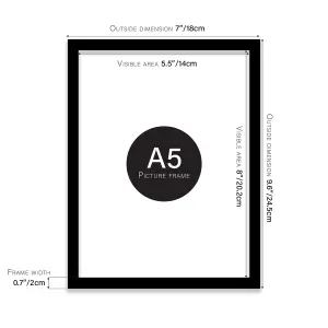 A5 Black Picture Frame Fits A5 (14.8 x 21cm - 5.8 x 8.3in) Poster, Photo, Artwork, or Print.