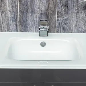 Novela 800mm Floorstanding Vanity Unit in Anthracite Gloss with Glass Basin