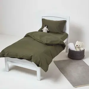 Homescapes Dark Green Linen Fitted Cot Sheet 60 x 120 cm, Pack of 2