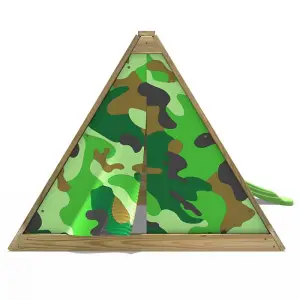 Rebo Mini Wooden Climbing Pyramid Adventure Playset - Den and Slide - Green