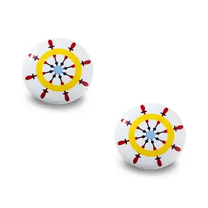 DecorAndDecor - BIMBA Kids ShipWheel Ceramic Decorative Cupboard Drawer Knobs Porcelain - Pair