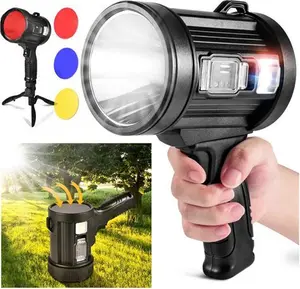 Utry Super Bright Led Rechargeable Torch, 100000 Lumens Super Bright Spotlight, Long Range Searchlight, Solar Powered Rechargeable Torch, Suitable