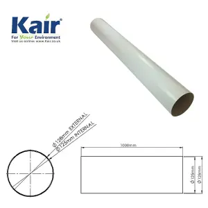 Kair Plastic Ducting Pipe 125mm - 5 inch / 1 Metre Long Length - Rigid Straight Duct Channel