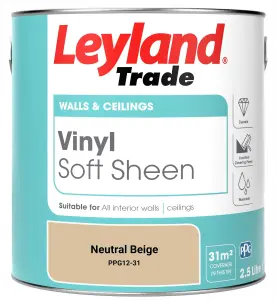 Leyland Trade Vinyl Soft Sheen Walls & Ceilings Emulsion Paint Neutral Beige (PPG12-31) - 2.5L