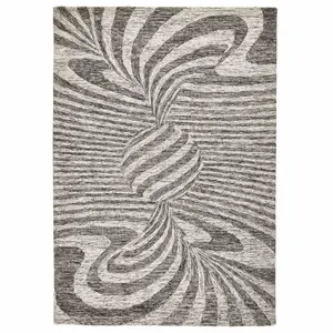 Melrose Elemental Mixed Cotton Wool Cycle Swirl Design Grey Medium Area Rug 120X170cm