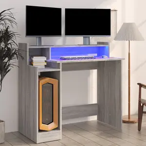 Berkfield Desk with LED Lights Grey Sonoma 97x45x90 cm Engineered Wood