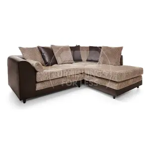 Luca 3-4 Seater L Shaped Corner Sofa Fabric and Leather Trim Brown and Beige Right Hand Facing