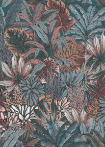 Muriva Teal Floral 3D effect Patterned Wallpaper