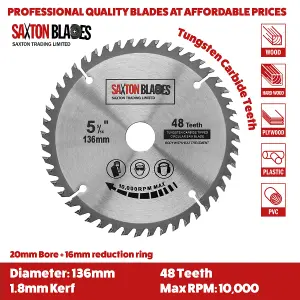 Saxton TCT136MXA  TCT Circular Blade 136mm Pack A