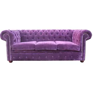 Chesterfield 3 Seater Sofa Velluto Amethyst Purple Fabric In Classic Style