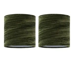 First Choice Lighting Set of 2 Green Crushed Velvet 15.5cm Table Lamp Shades