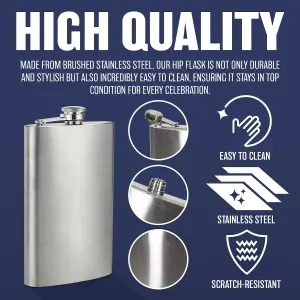 Xl Hip Flask Stainless Steel Whisky 1.7l Whisky Liquor Spirits Vodka Giant Jumbo Gift Set