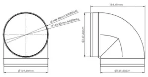 150mm 6" Solid Ducting 90 Degree Elbow