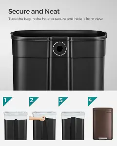 SONGMICS Trash Can, Kitchen Bin, Big Pedal Bin, Rubbish and Waste Management, Soft Close, Steel, Inner Bucket, Brown