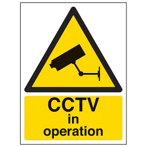 CCTV In Operation Security Sign - Self Adhesive Vinyl - 150x200mm (x3)