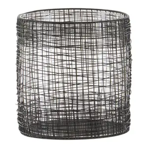 Interiors by Premier Cylindrical Black Lantern, Iron Wireframe Black Candle Holder, Indoor & Outdoor Decor with Glass Shade