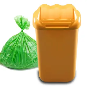 Home Centre Lift Top Plastic Waste Bin 50 Litre Yellow Kitchen Office School Work Recycling