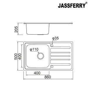 JASSFERRY Stainless Steel Kitchen Sink Single One Welding Bowl Reversible Drainer