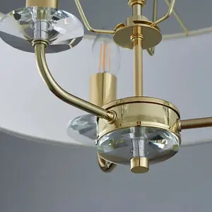 Multi Light Ceiling Pendant 3 Bulb BRASS & WHITE Chandelier Large Shade Lamp