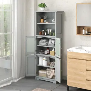 Costway Tall Bathroom Storage Cabinet Kitchen Pantry Cupboard w/ 2 Glass Doors