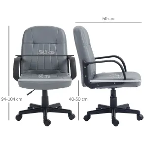 HOMCOM PU Leather Office Chair Swivel Home Mid-Back Computer Desk Chair, Grey