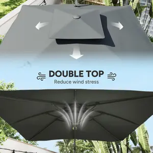 Outsunny 3(m)Garden Parasol Patio Umbrella w/ Hydraulic Mechanism Dual Top Grey