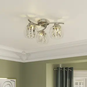 GoodHome Silas Vintage Glass & metal Chrome effect 3 Lamp LED Ceiling light