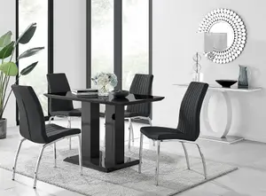 Furniturebox Imperia 4 Modern Black High Gloss Dining Table and 4 Black Isco Chairs