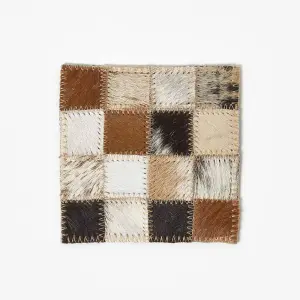 Homescapes Block Check Brown Leather Coasters Set of 4