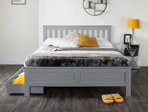 Furniturebox UK Azure Grey Wooden Solid Pine Quality Double Bed Frame (Double Bed Frame Only) - Includes 2 Drawers