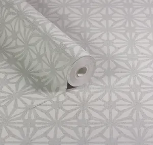 Hotel Luxe Moorish Mosaic Light Grey and Silver Wallpaper