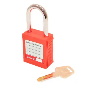 Lockout Safety Padlock Red Reinforced Nylon Body Resistant To Chemicals & Corrosion Key Retaining Feature