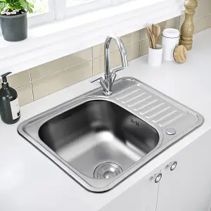 Single Bowl Large Inset Stainless Steel Catering Kitchen Sink with Drainer for Kitchen Bar 580mm x 480mm