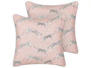 Set of 2 Cushions ARALES Cotton 45 x 45 cm Animal Pastel Pink