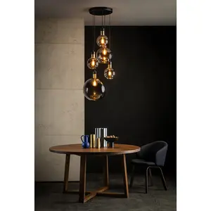 Lucide Julius Vintage Cluster Pendant Light - 5xE27 - Smoke Grey