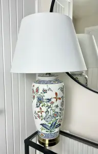 Floral Ceramic Table Lamp with Plain Shade