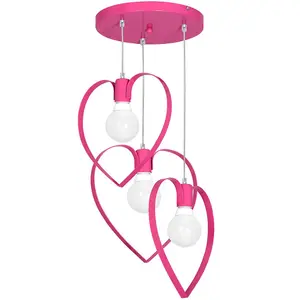 Milagro Amore Hot Pink Ceiling Lamp 3XE27 Hand Made Triple Pendant With The Heart Shape Enveloping The Light Source