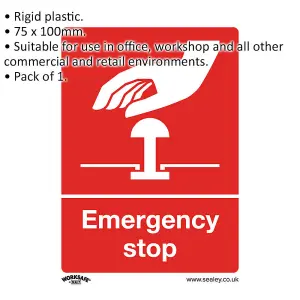 1x Emergency Stop Sign - Rigid Plastic Safety Warning Plate 75mm x 100mm