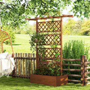 Outsunny Wooden Trellis Planter, Raised Garden Bed for Climbing Plants, Orange