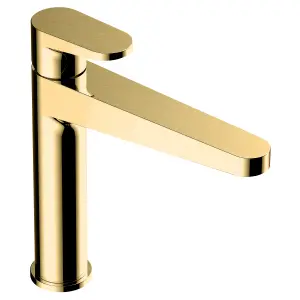 RAK Ischia Mid Height Brushed Gold Modern Basin Mixer Tap Solid Brass