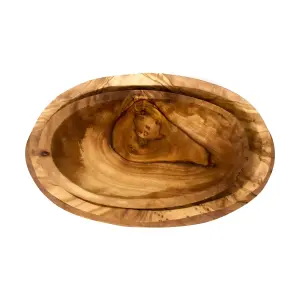 Olive Wood Natural Grained Rustic Kitchen Dining Trio Oval Serving Dish Set 13-19cm