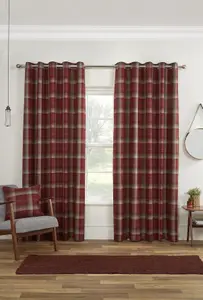 Carnoustie Red Checked Eyelet Blackout Curtains