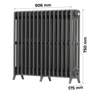 Arroll Edwardian Cast aluminium Anthracite Grey 15 Column Radiator, (W)906mm x (H)750mm