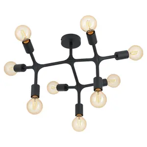 Flush 9 Bulb Ceiling Light Colour Black Arms & Lamp Holders Bulb E27 9x60W