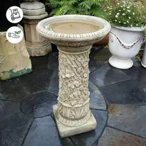 Large Stone Cast 'Bacchus' Design Birdbath