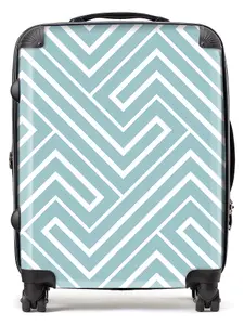 Blue And White Geometric Pattern Suitcase - Large