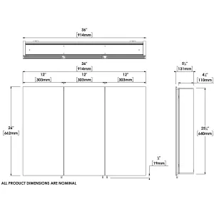 Croydex Brantley Triple Bathroom Wall cabinet With 3 mirror doors (H)660mm (W)914mm